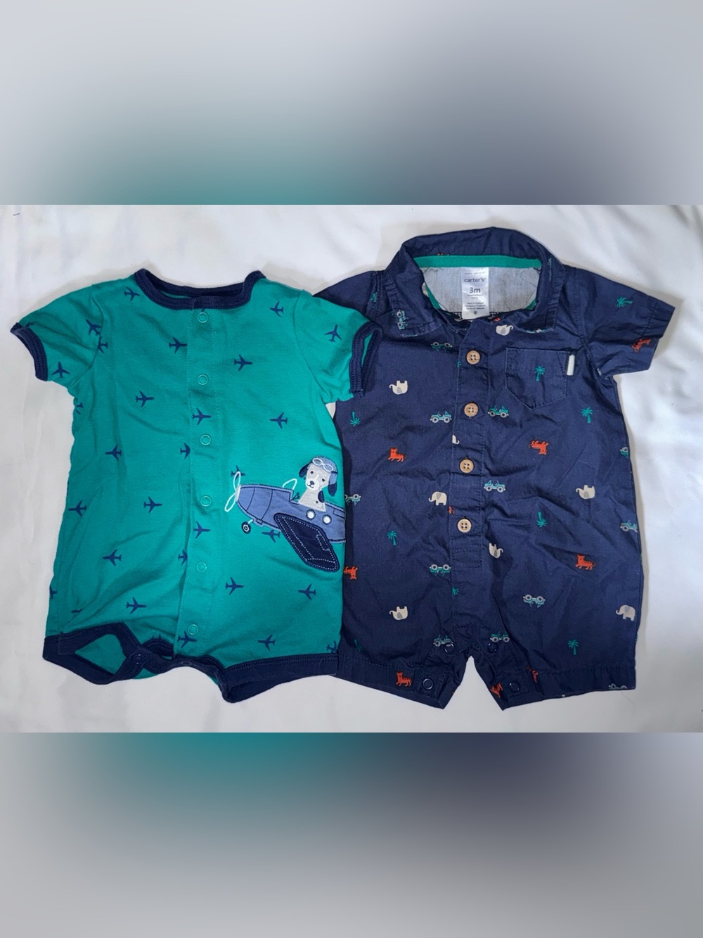 Carter's size 3 months Baby Boys' Teal & Navy One-Piece Romper bundle